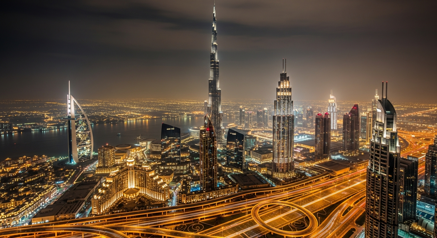 Dubai luxury nightscape with Burj Khalifa